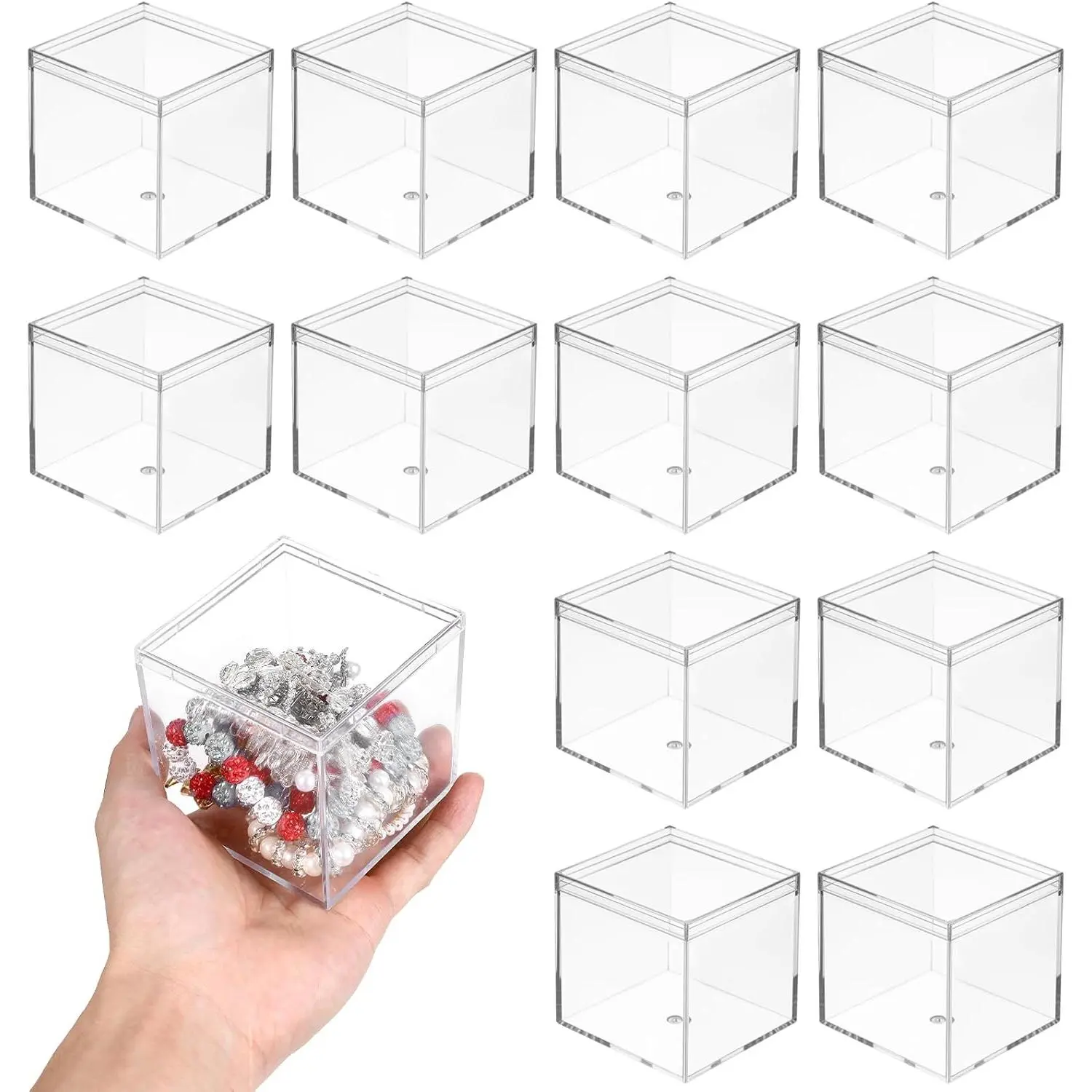 12 count Clear  Plastic Small  Box with Lid Decorative Storage Box  Display Mini Clear Container for  Candy   , 3 x 3 x 3