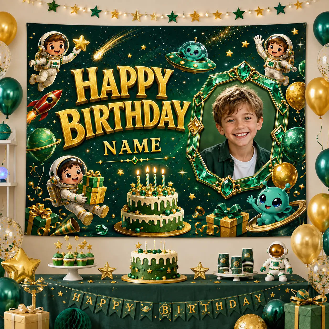 Custom Space Birthday Backdrop Personalized Photo Banner Galaxy Theme Kids Party Decoration Wall Background