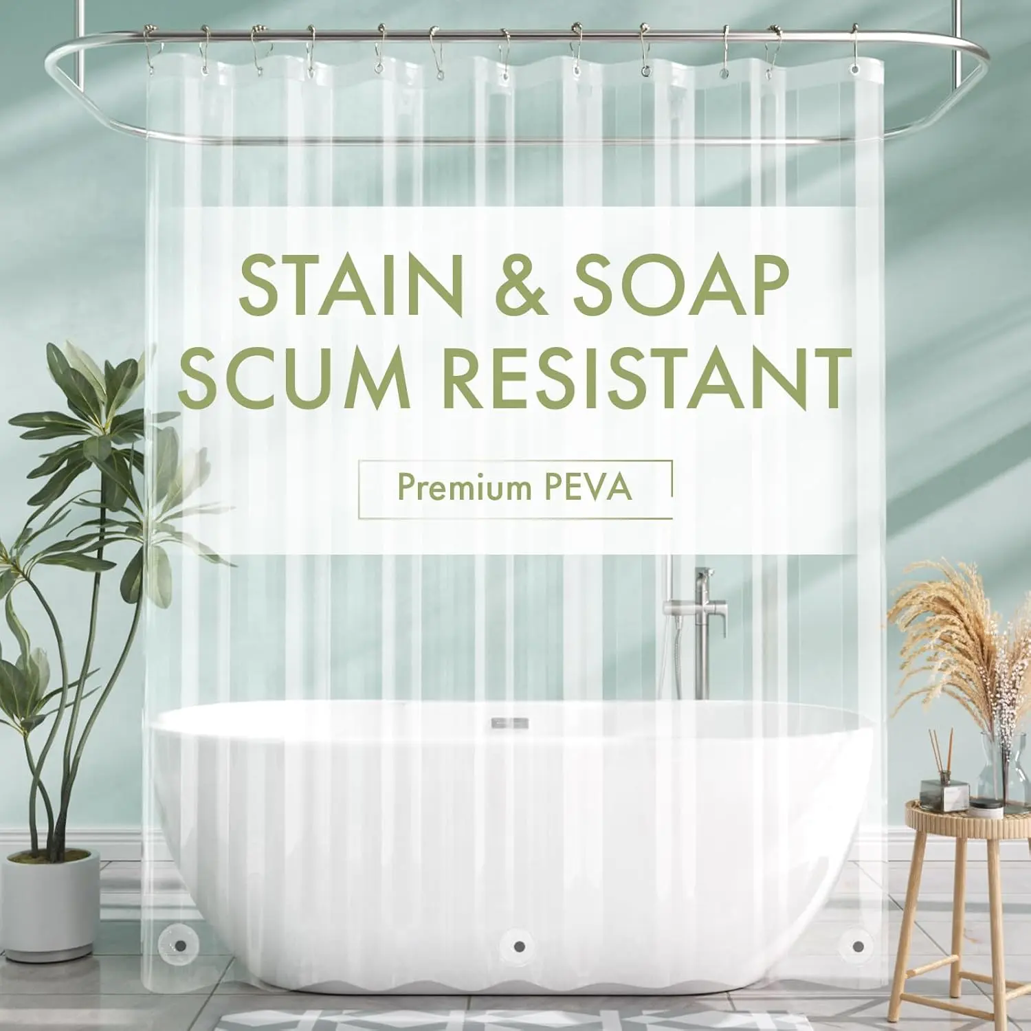 1pc Clear Inside Shower Curtain Liner with Magnets, Waterproof Shower Curtain, Plastic Shower Liner with Magnets & Rustproof Metal Grommets, Lightweight PEVA Shower Curtain with Hooks, Bath Decor, Bathroom Accessory, Shower Essentials #GLOBAL PICKS