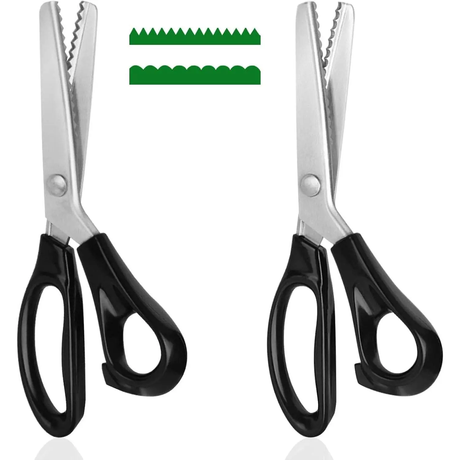 Professional Pinking Shears, 2-Pack Fabric Scissors with Interchangeable Blades (5mm Zig Zag & Scallop Teeth) for Sewing, Leather, Quilting, Paper Crafts – Stainless Steel, Ergonomic Handle