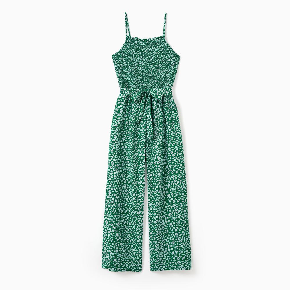 PatPat Matching Floral Print Green Smocked Strap Jumpsuits for Mommy and Me PatPat Matching Floral Print Green Smocked Strap Jumpsuits for Mommy and Me