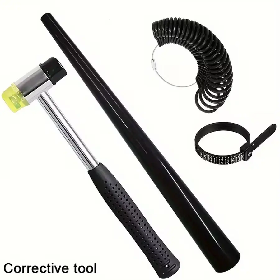 Jewelry Repair Tool Set, Plastic Ring Rods, Size Measurement Gauge 0-13 Us Sizes, 25mm Hammer, Ruler, Ideal for Ring Adjustments