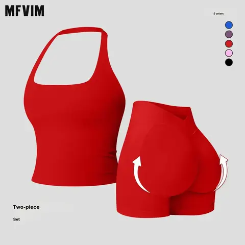 MFVIM Women’s Seamless Yoga Set – Tight Running Top & Quick-Dry Sports Tank, Outdoor Casual Fitness Wear, Seamless Sport Clothing, Sports Activewear Set,travel essentials,camping essentials,back to school,back to school haul