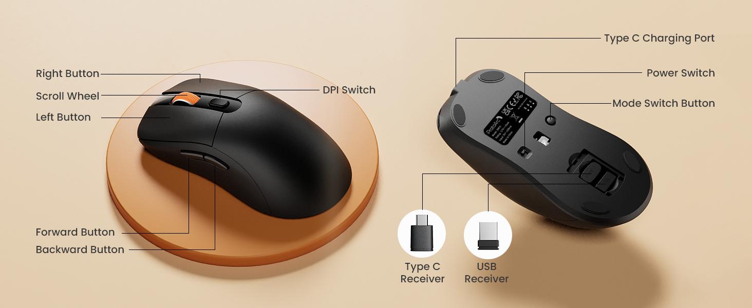 Bluetooth Wireless Mouse for MacBook Pro/Air, USB C Mouse, EM15 Rechargeable Compact Portable for Laptop, iPad, Tablet, Chromebook-Black