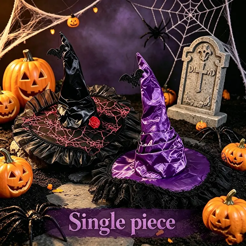 Halloween Witch Hat with Ruffles, Unisex Outdoor Party Costume Accessory, Halloween Twirly Hat, Dark Lolita Style, Friends Set