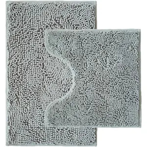 2 Piece Bathroom Rugs Set, Super Absorbent Chenille Bath Mat & U-Shaped Toilet Rug, Strong PVC Non-Slip Backing, Microfiber Washable Quick Dry Bath Mats for Bathroom, Light Grey (20"x32"+20"x20"U)