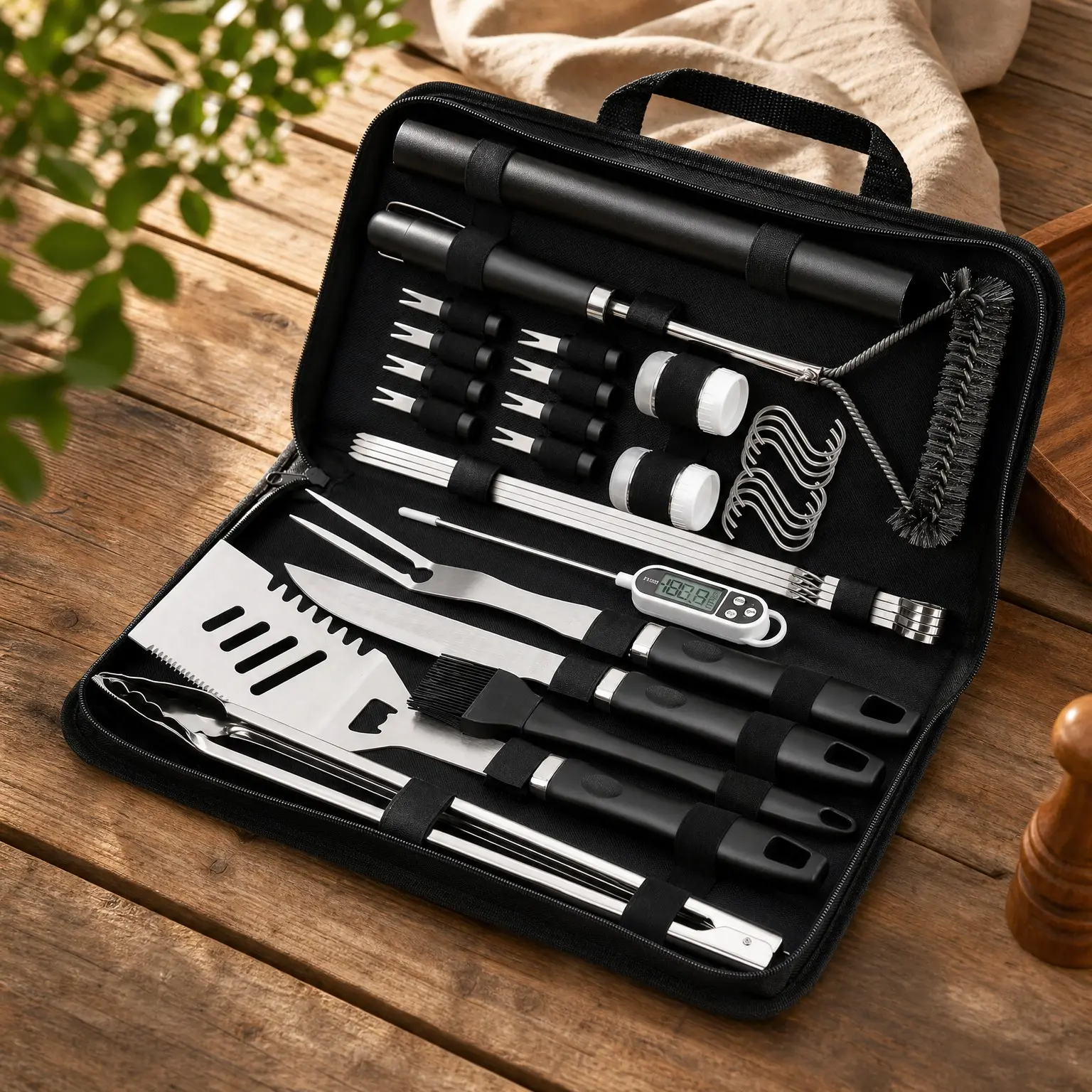 31-Piece BBQ Grill Accessories Gift Set for Men Dad, Heavy Duty Stainless Steel Grilling Tools Kit with Mats, Grill Brush, Carrying Bag, Father's Day Gift, BlackGift