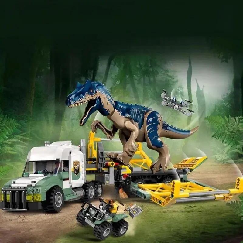 Compatible MOC Sets Dinosaur Series Building Blocks 76966 Dinosaur Missions: Allosaurus Transport Truck Children World Park Toys
