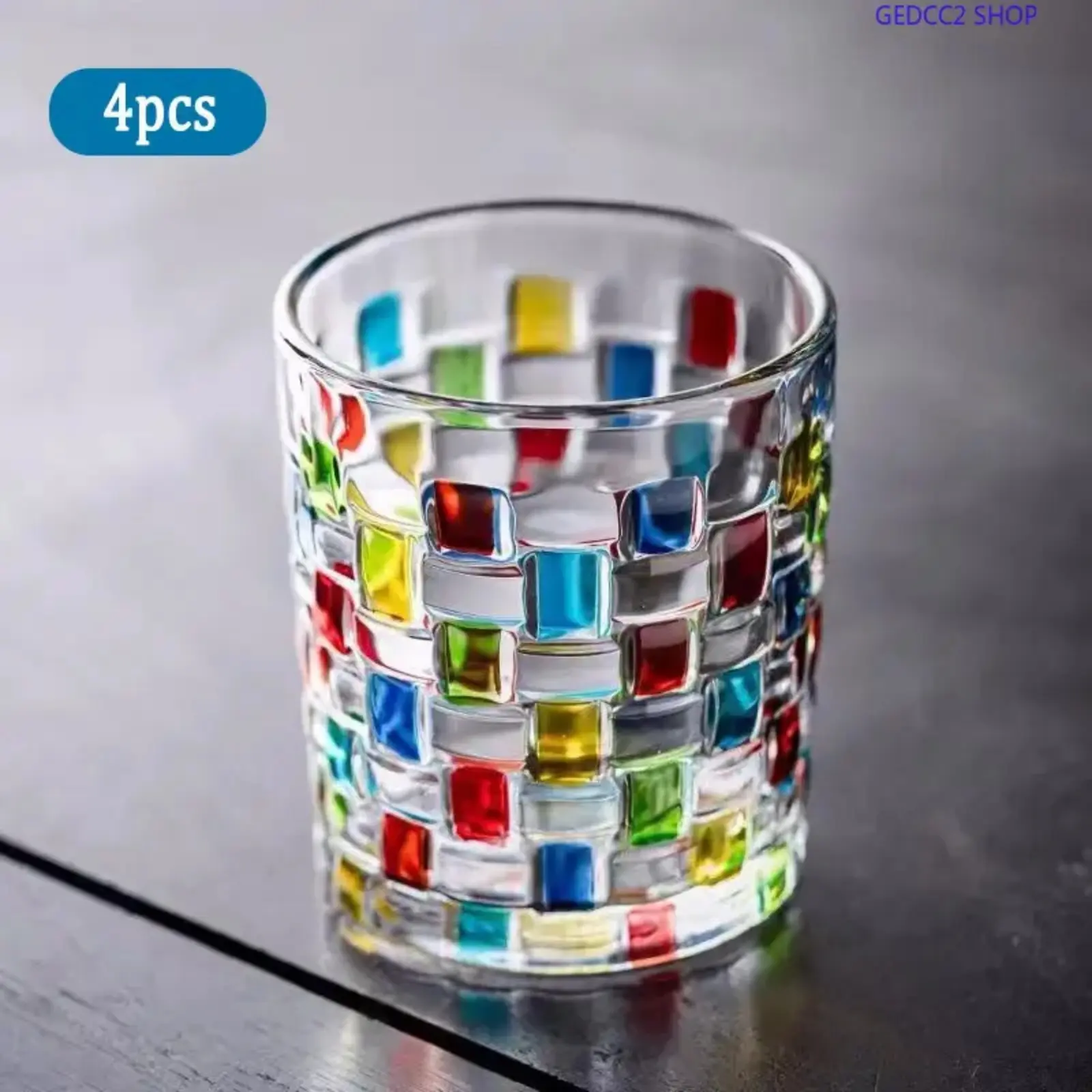 4PCS Rainbow Glass Tumblers, Colorful Stained Glass Style Drinking Cups, Elegant Drinkware Set for Home, Dining and Gifts
