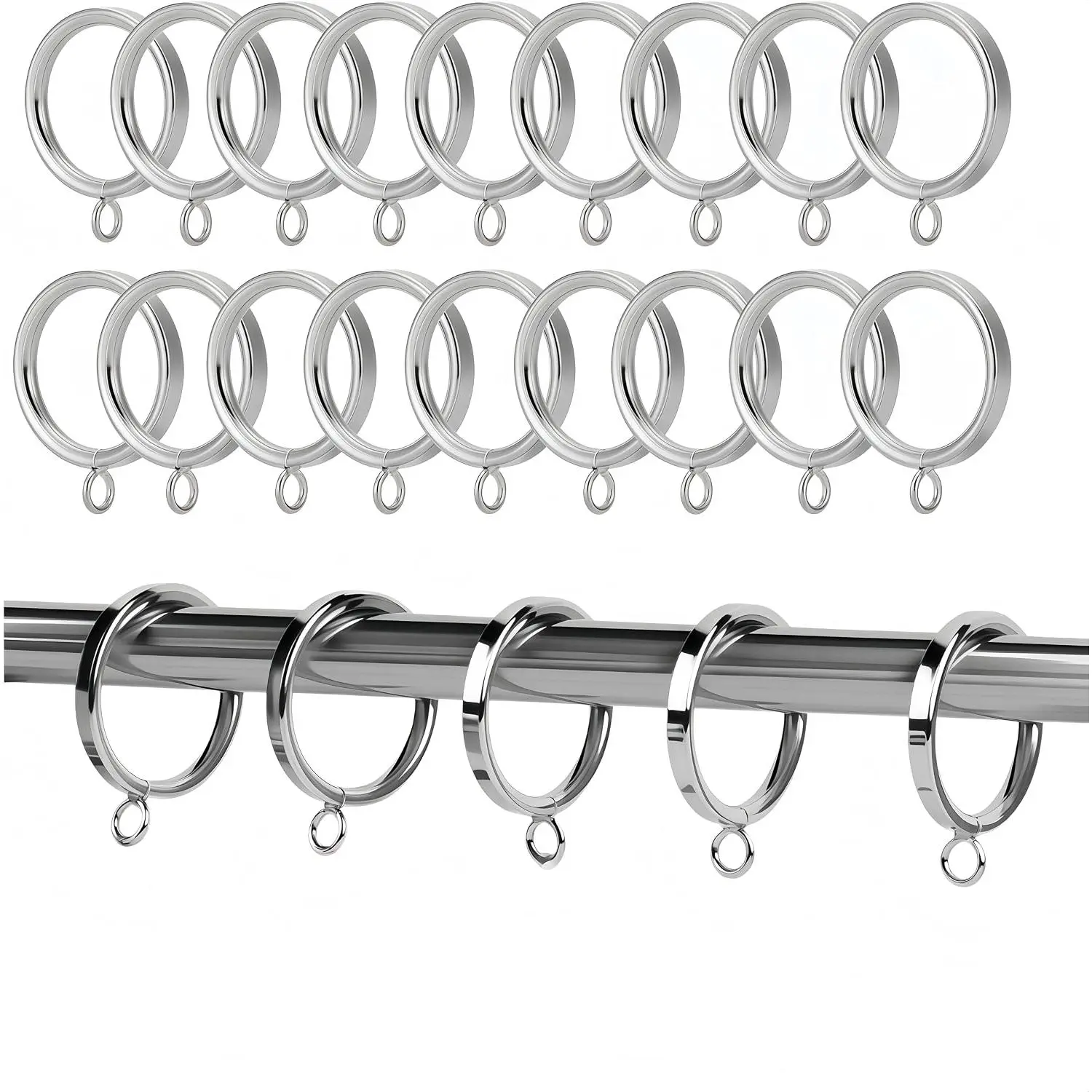 40 Pack 1.5 Inch Half-Round Satin Nickel Curtain Eyelets - Heavy Duty Iron, Rustproof, Quiet Glide, Fits 1.2-1.4 Inches (Curtain Rod Required, Non-Drill)