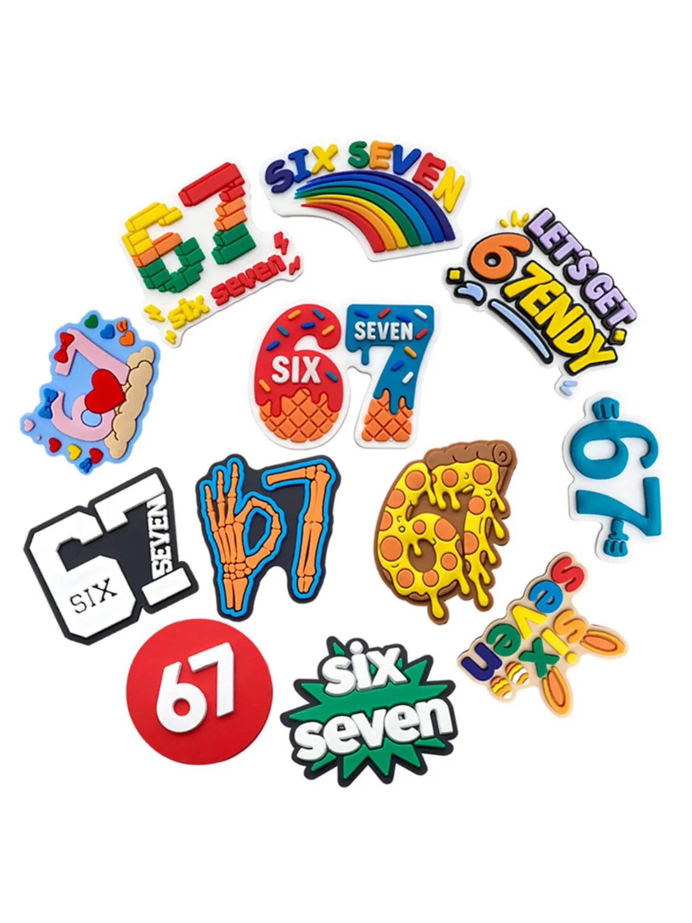 12 Pieces Six Seven PVC Crocs Shoe Accessories, Cartoon Pattern, Cute Style, All-Season Party Gift, Footwear Decorations, Shoe Decoration Charms