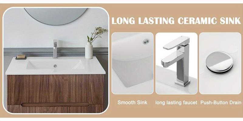 30" Floating Bathroom Vanity with Sink & Faucet, Wall-Mounted Sink Cabinet with 2 Soft-Close Drawers, Walnut/White/Black
