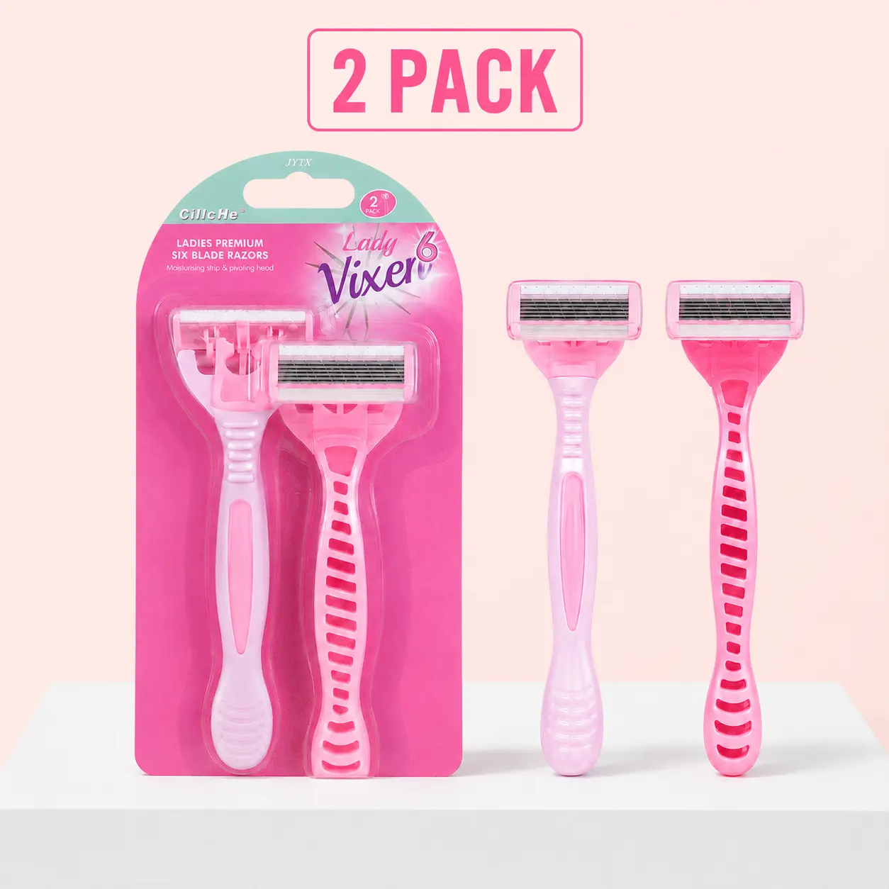 2Pcs Razors for Women Sensitive Skin, 6-Layer Steel Blades Shaving Razors with Aloe Gel Strip, Non-Slip Handle for Legs, Underarms & Bikini Line