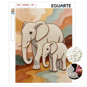 DIY Pearl Painting Kit, Frameless Elephant Design, Self-Stick Canvas with Tools, Home Wall Art, 3D Mosaic, Cross Stitch Set, Gift Idea