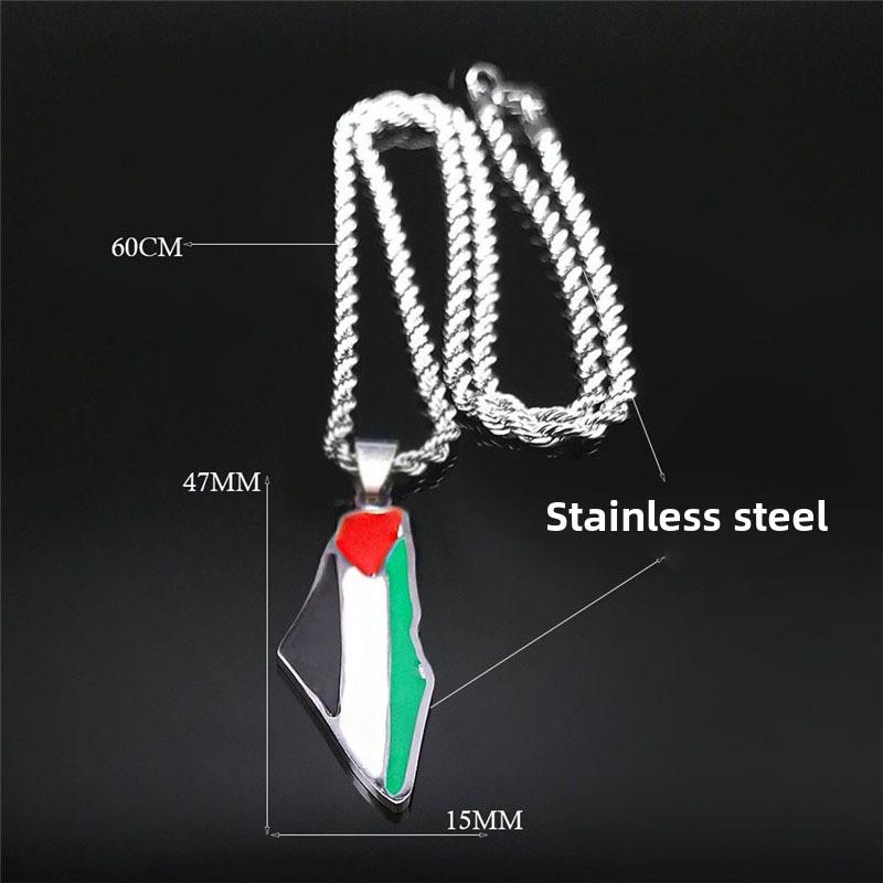 Palestine Map Flag Enamel Pendant Necklace Stainless Steel Rope Chain Fashion Statement Jewelry for Men Women