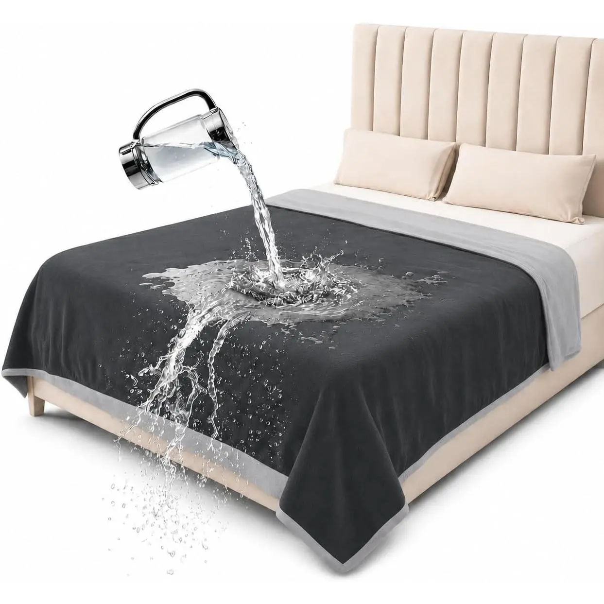 Waterproof Throw Blanket – Leakproof, Spill-Proof Flannel Blanket for Bed, Couch, Kids & Pets Protection, Reversible Water-Proof Design (Moon Grey & Starlit Grey, 40x60”)