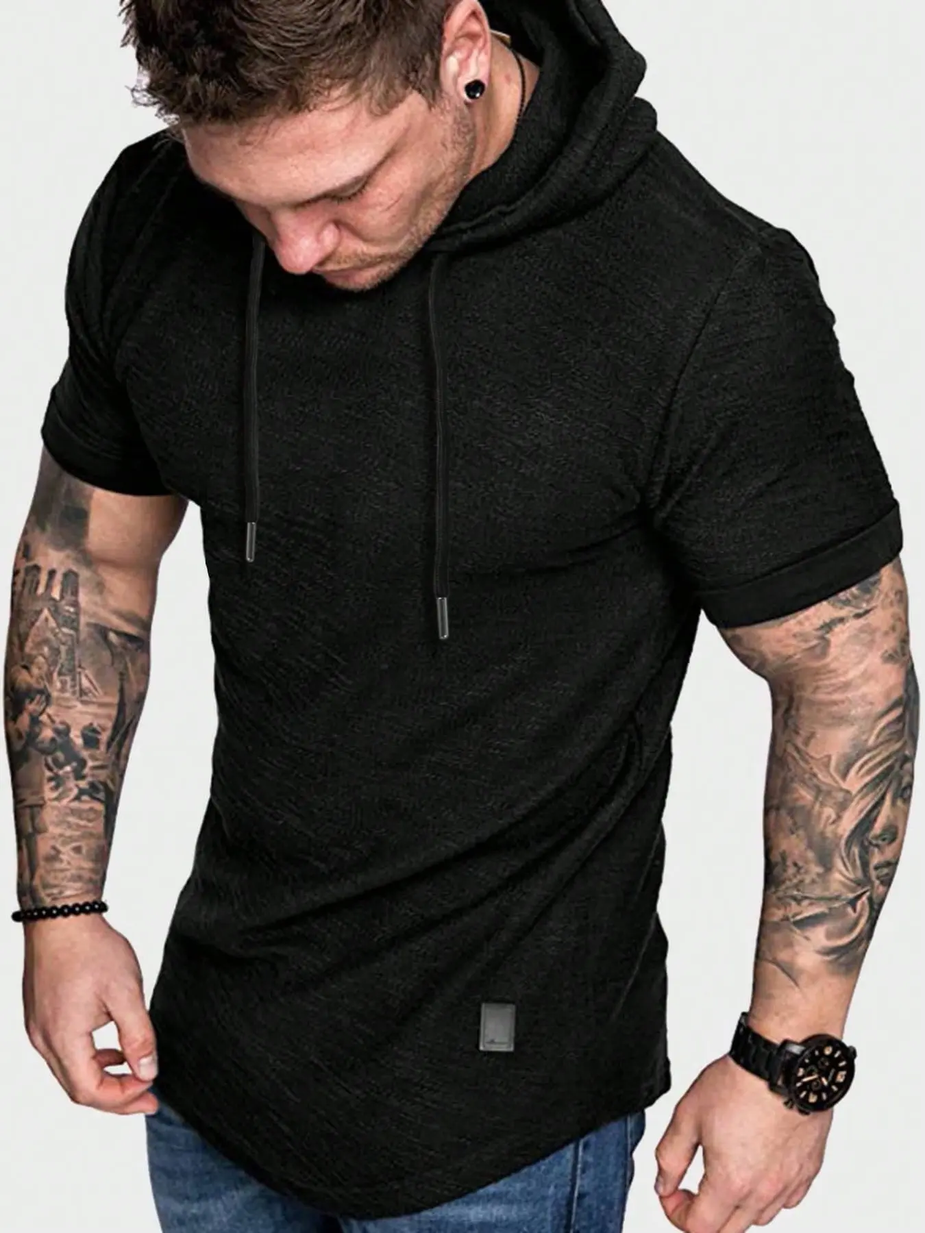 Men's Hooded Sweatshirt Casual Fitted Long Print Design All Season Wear Short Sleeves Comfortable Daily Use