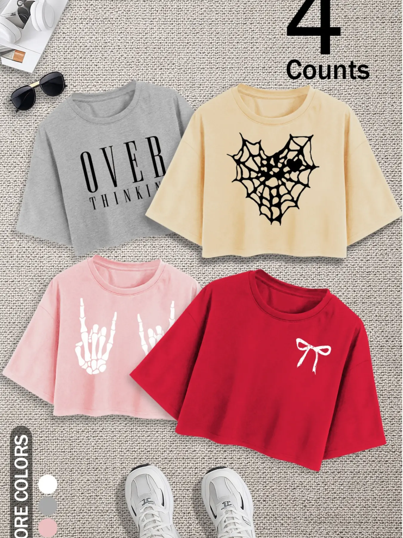 4-Piece Set Women's Casual Round Neck Short Sleeve Tops, Comfortable Soft Fabric, Perfect for Outdoor, Shopping, Sleep, Gift, Summer