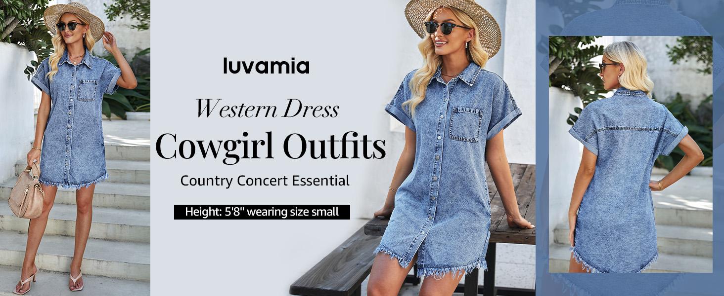 luvamia Denim Dress for Women Button Down Short Sleeves Casual Summer Jean Shirt Dresses with Pockets Frayed Hem Womenswear Shortsleeve Minimalist valentine's day outfit graduation dress birthday dresses