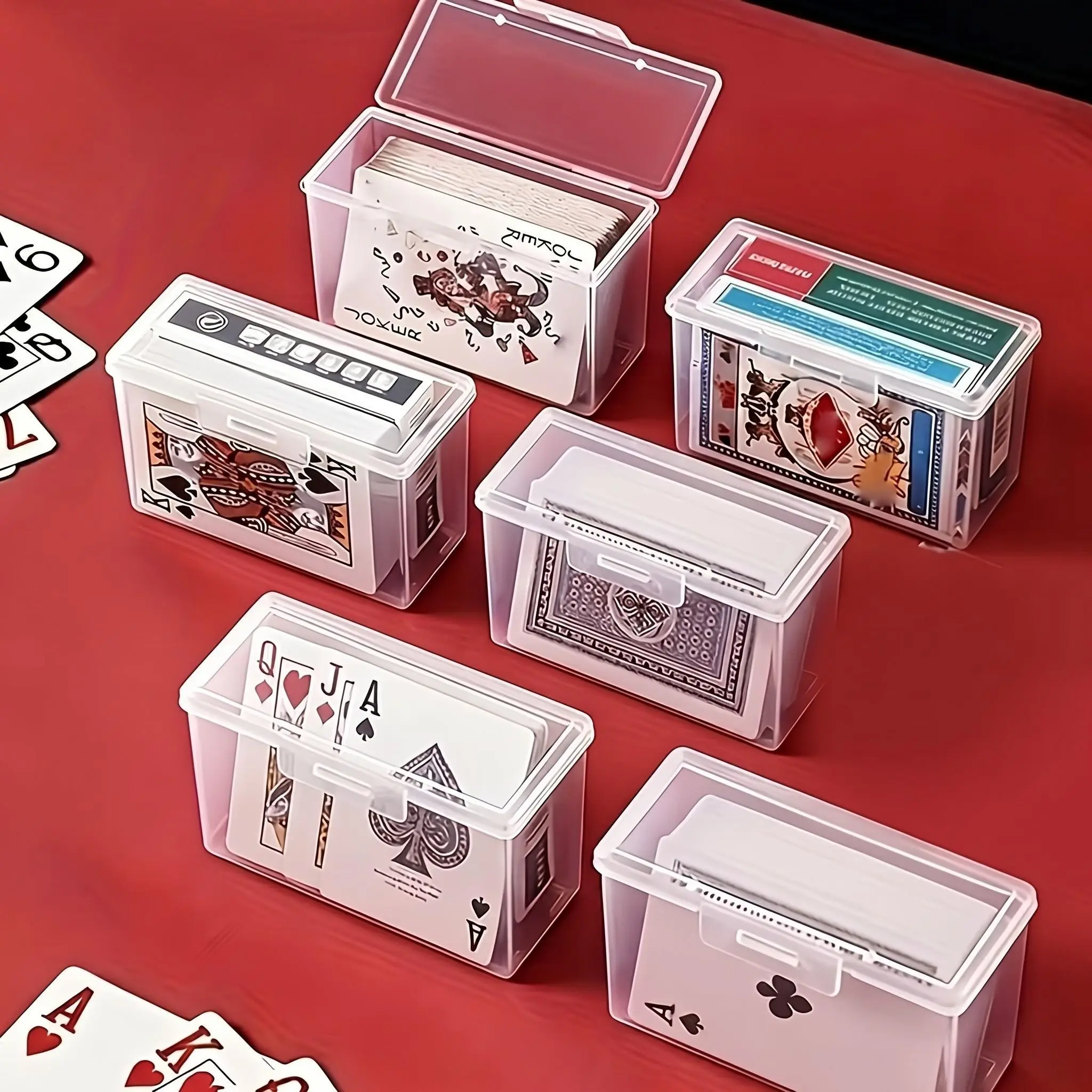 4pcs/6pcs Transparent Card Storage Box Set, Clear Plastic Storage Bins With Lids, clear lid organizers for playing cards and collectible cards, storage solution for home organization, office use and card collection management