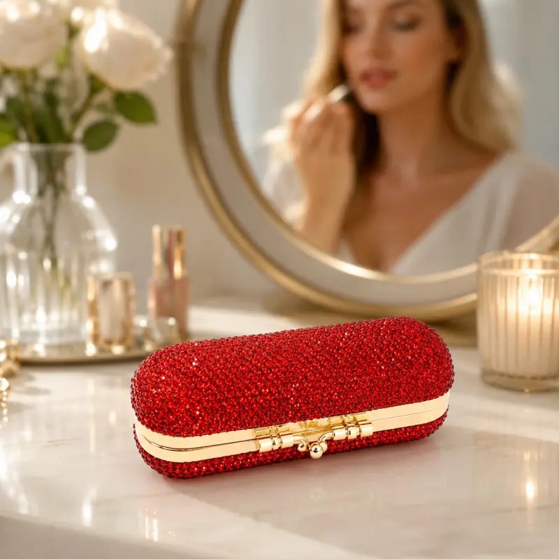 Luxury Rhinestone Lipstick Case with Mirror for Women, Sparkly Bling Crystal Portable Lipstick Holder, Elegant Mini Cosmetic Organizer for Purse and Travel, Glam Makeup Accessories for Christmas Birthday Halloween Gifts for Mom Wife Girlfriend