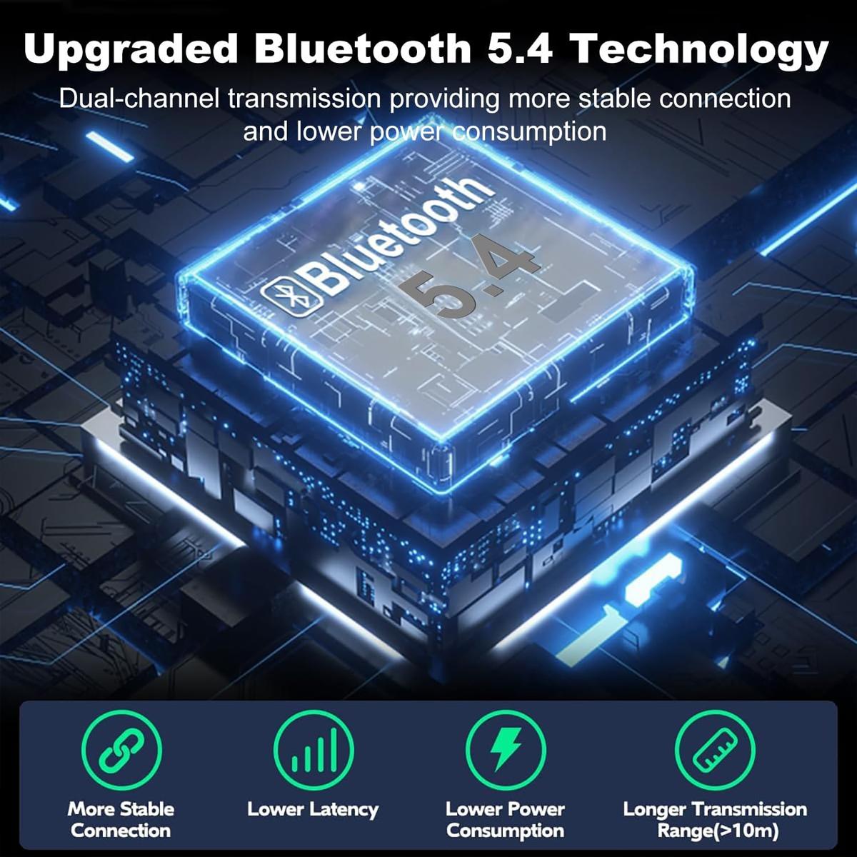 Smart Open Ear Bluetooth Wireless Earbuds,LED Display Charging Case,Call Noise Canceling Mic For Travel Business,Running Fitness and Learning Ergonomic Design Headphones Audio