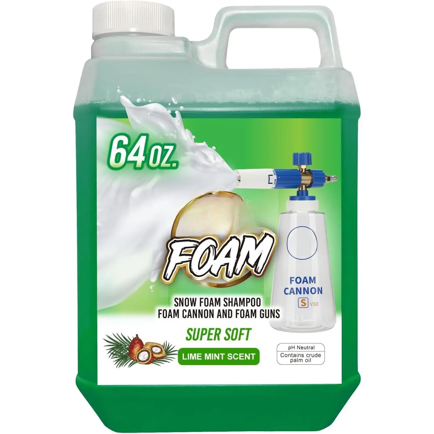 Snow   Wash Soap Specialized  Shampoo for  Cannon and  Washer, Safe for  (pH Neutral, 10x Concentrated) lime mint scent (64 oz)