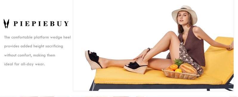 Coutgo Womens Platform Espadrilles Slip On Wedge Sandals Bow Tie Open Toe Slides Shoes