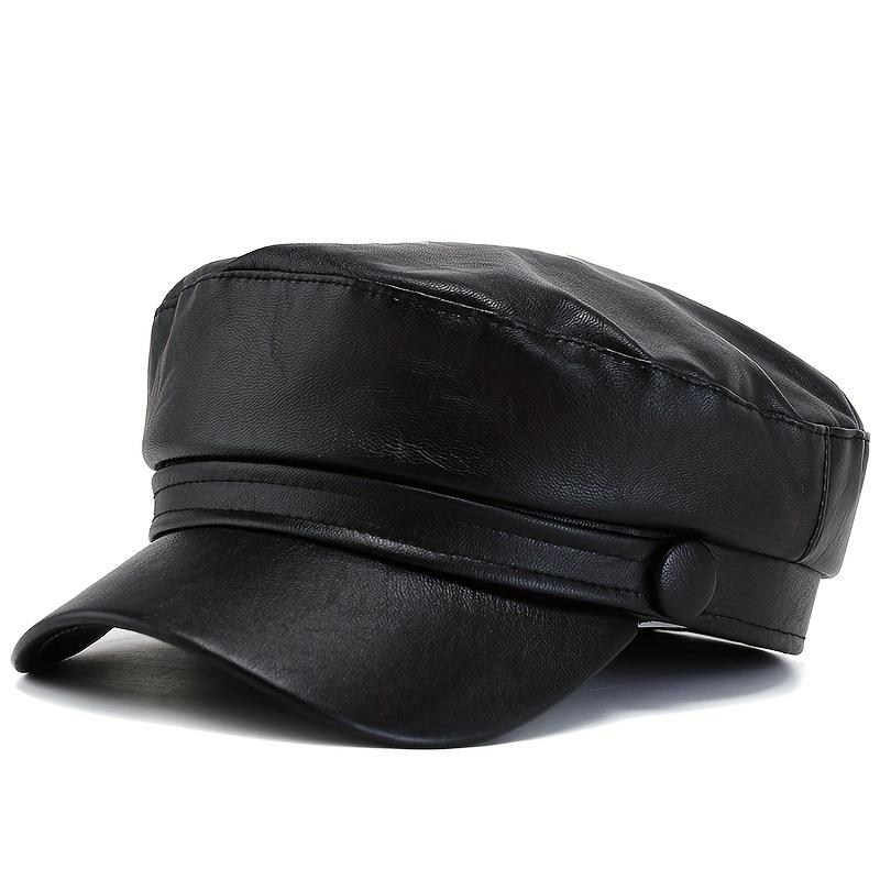 PU Leather Beret High Quality Adjustable Drawstring Stylish Flat Cap for Men Women