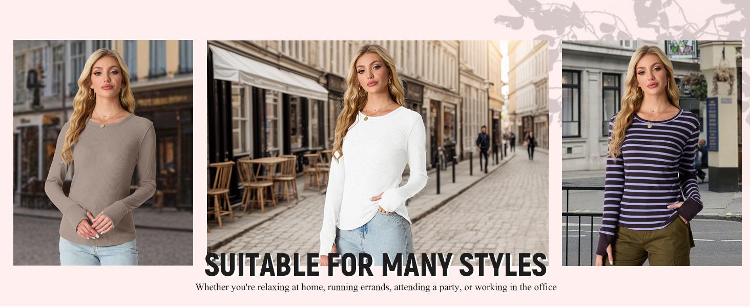 GRECERELLE Waffle Knit Long Sleeve Shirts for Women Crew Neck Slim Fitted Going Out Tops Y2k Outfits