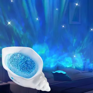 Conch Design Water Ripple Projector Music Atmosphere Lamp, RGB Colorful Lights and Stepless Dimming, 5 White Noise Sleep Music, 2000mAh Rechargeable Romantic Decor Night Light, Suitable for Bedroom, Living Room, Home and Gift