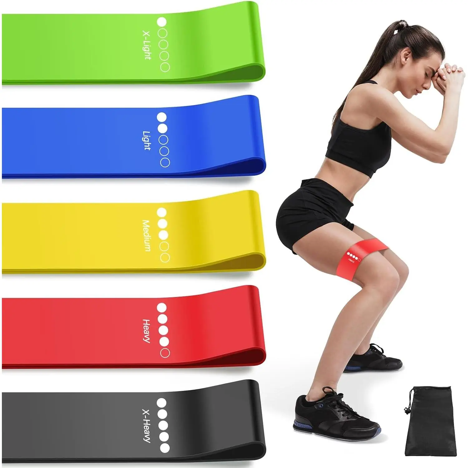 Resistance Bands Set with 5 Resistance Levels, Exercise Bands for Working Out, Yoga, Leg Strength Training, Indoor & Outdoor Fitness, Multi-Colored