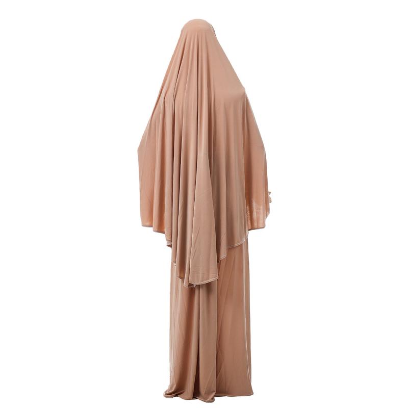 Jersey Prayer Set Stretchy EID Ramadan Islam Muslim Women Satin Rope Instant Hijab Khimar Skirt 2 Piece Jilbab