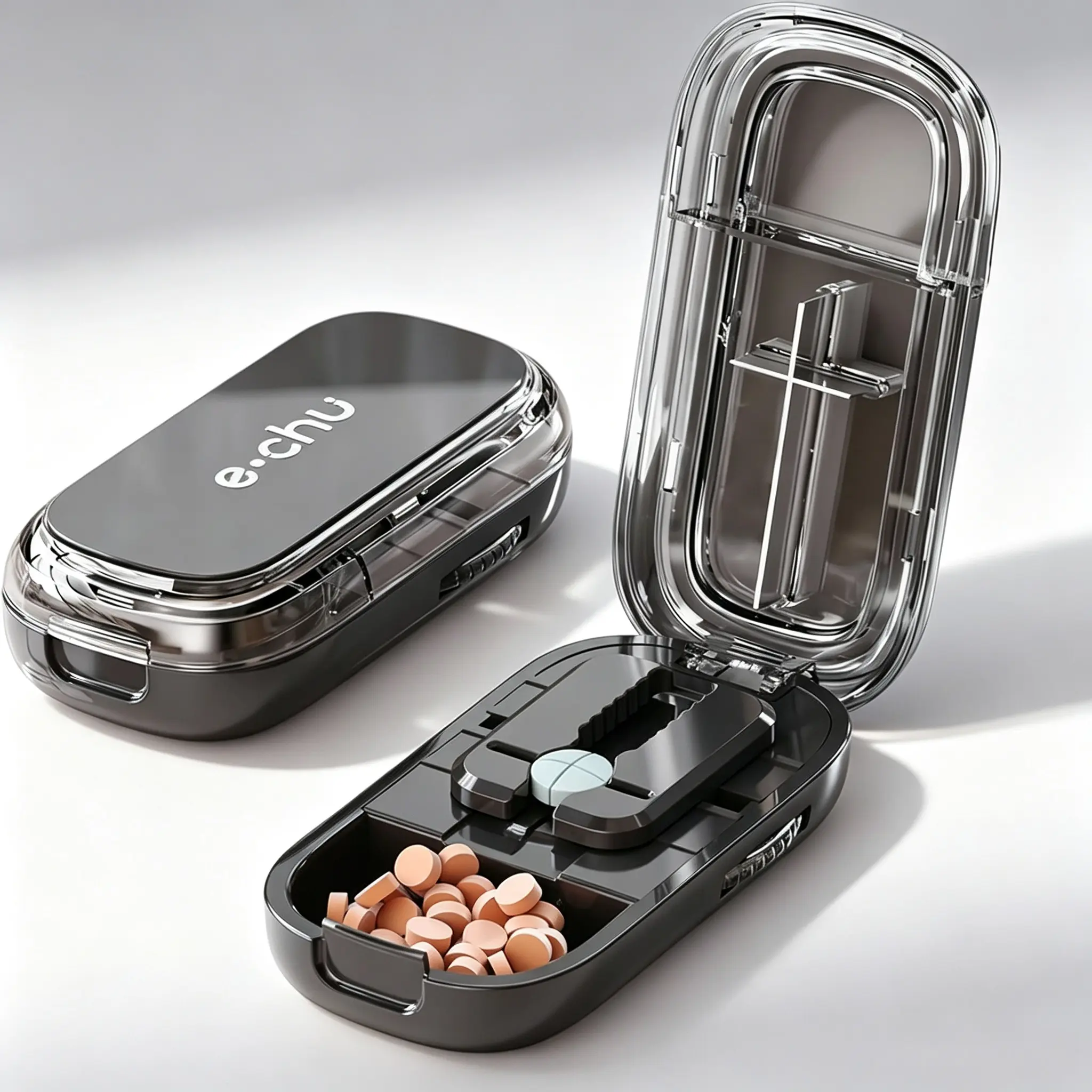 Compact Stainless Steel Adjustable Pill Cutter - Precision Tablet Splitter with Accurate Cutting, Precise Alignment, Durable Safe Design, Portable Storage Compartment for Small Tiny Pills, Travel & Daily Home Use