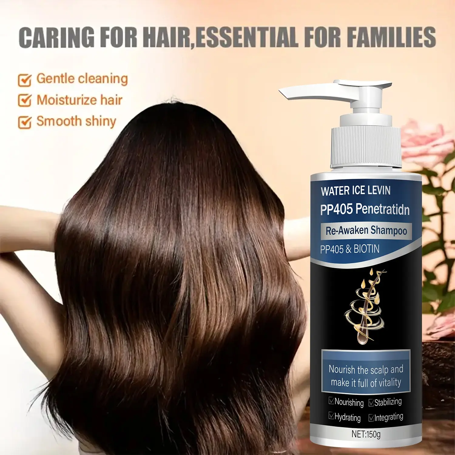 Water Ice Levin Pp405 Hair Wash, Biotin + Pp405 Scalp Care, Revitalizes Root, Nourishes, Stabilizes, Hydrates, Repairs, 150g, Voluminous Hair