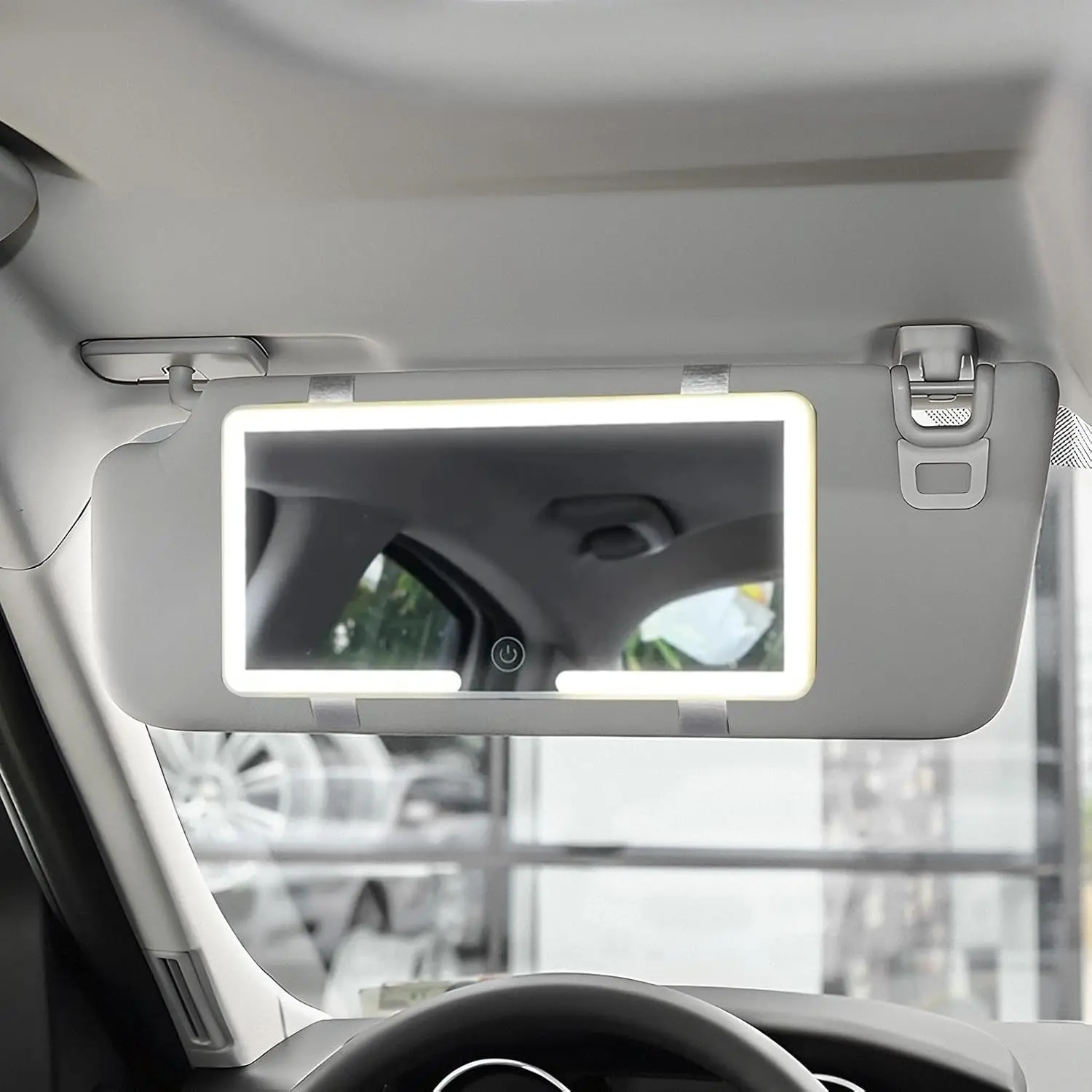 Car Vanity Mirror with Lights & Magnifying Glass,Touchable Vanity Car Mirror with Adjustable Lighting and Long Time Use,Rechargeable Vehicle Accessories Sun Visor Mirrors