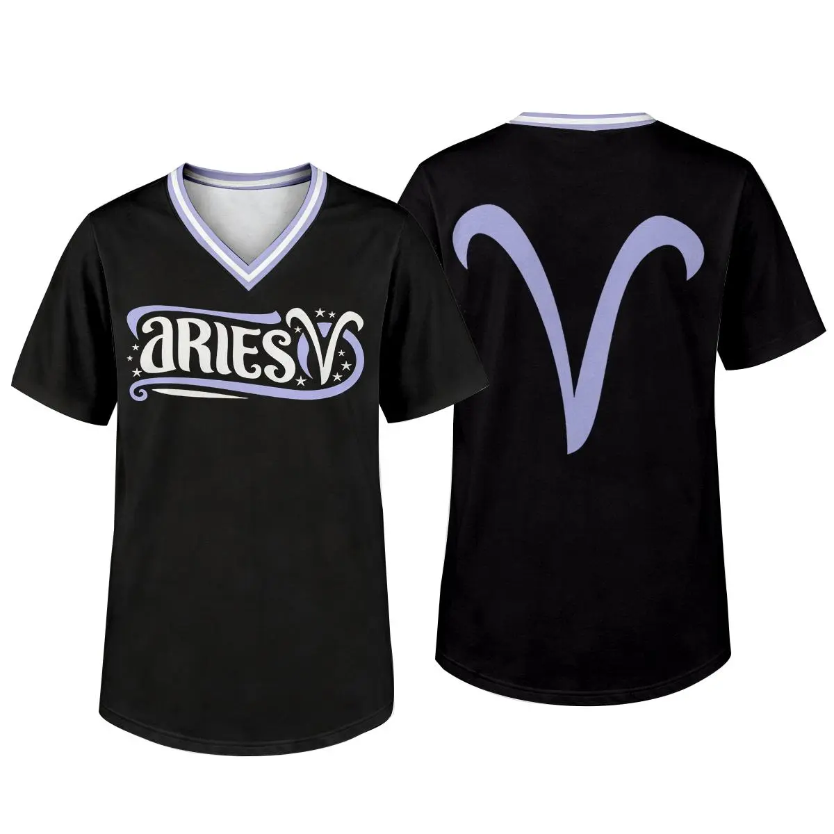 Men's Zodiac V-Neck Jersey T-Shirt - Personalized Birthday Fashion Sporty Short-Sleeve Top with Astro Symbols, Graphic Front & Back Prints for Streetwear, Shortsleeve, Casual, Cargo, Stylish, Soft, Fashion Apparel, Daily Outfits, Astrology Events, Short-S