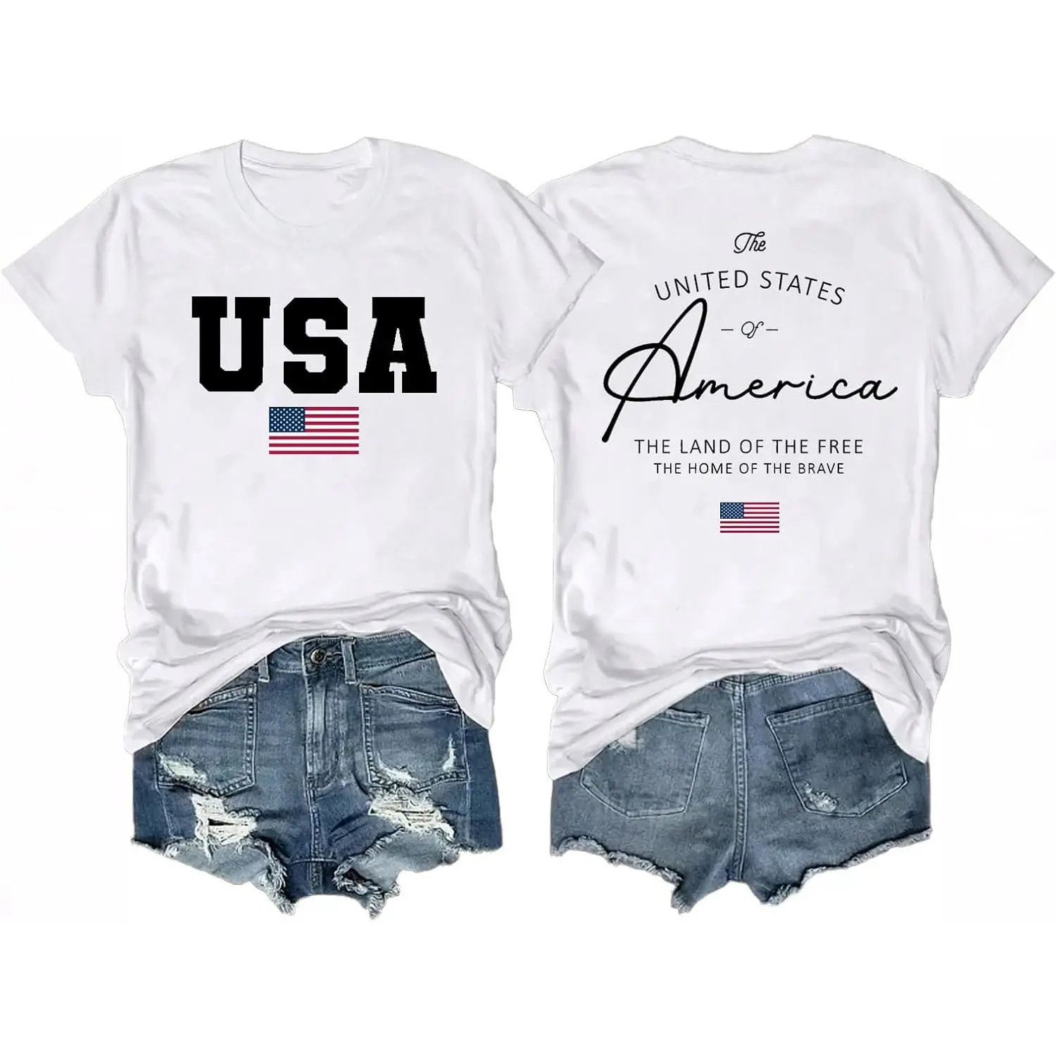 Women's Short-Sleeve Patriotic T-Shirt - USA Flag Graphic Garment, Red White Blue Cloth Fabric Top for Lady 4th of July, Memorial Day Occasions