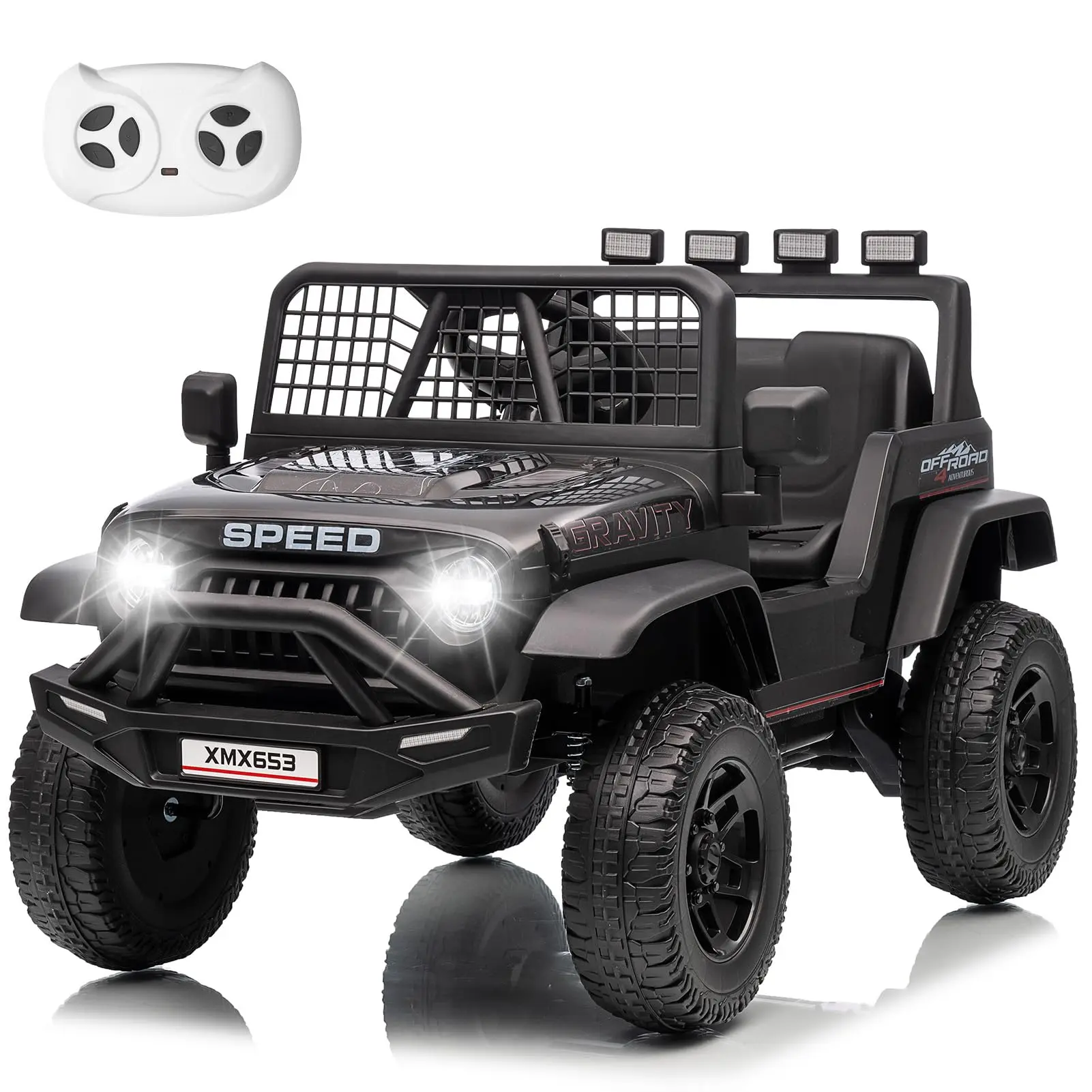 24V Ride on Toys w/Remote Control, 4WD Kids Ride on Truck Car, 3 Speed, Bluetooth Music, Wide Seat, Spring Suspension, LED Light, Birthday for Boys Girls Toddler