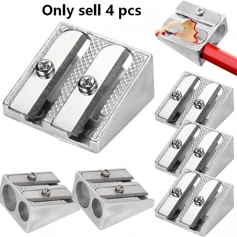 Durable Metal Pencil Sharpener, 4 Counts/set 1/2 Hole Handheld Wedge Design Pencil Sharpener, Writing Tools, Study Tool, Office Stationery Supplies for School, Office, Art Projects