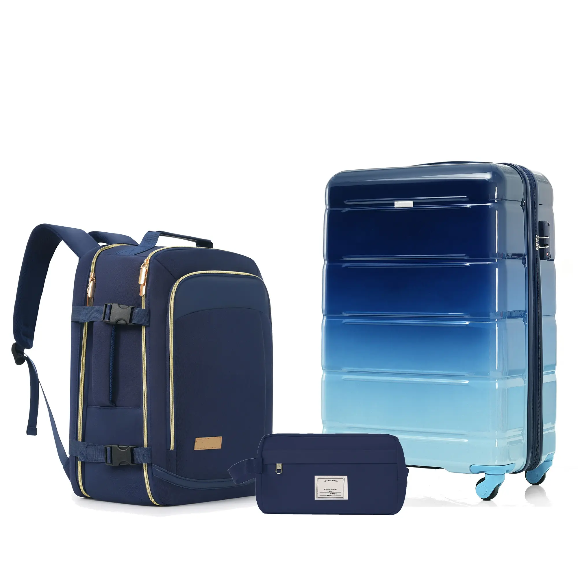 ARCH 3-Piece Luggage Set 20in Hardside Spinner Suitcase with TSA Lock, Travel Duffel Bag, Wet-Dry Toiletry Bag, Navy ABS+PC Lightweight Impact-Resistant Suitcase for Travel, Business, Vacation, Family Trip, Navy Color Options, ABS+PC Material