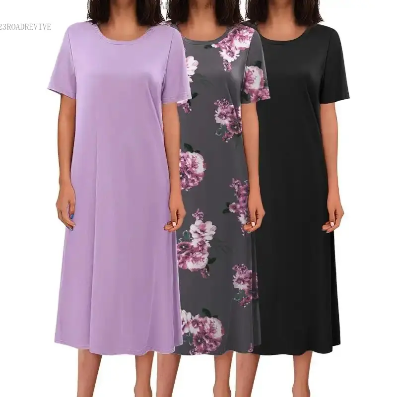 3 Pack Long Nightgowns for Women Full Length Short Sleeve Nightshirt Soft Plus Size Sleepwear Casual LoungwearABahsyxl shop323ROADREVIVE