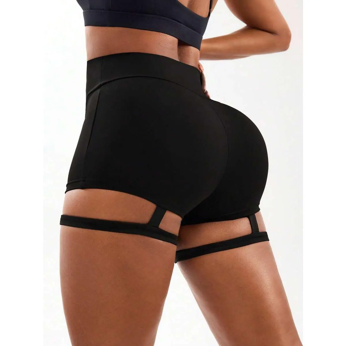 Women's Fashion Yoga Cutout Strap Design Skinny Shorts Fitness Sport Black Booty Women Pole Dance Workout Short Garter Spandex Shortsblack,back,pocket,,cycling,,2-in-1,footy,huipil