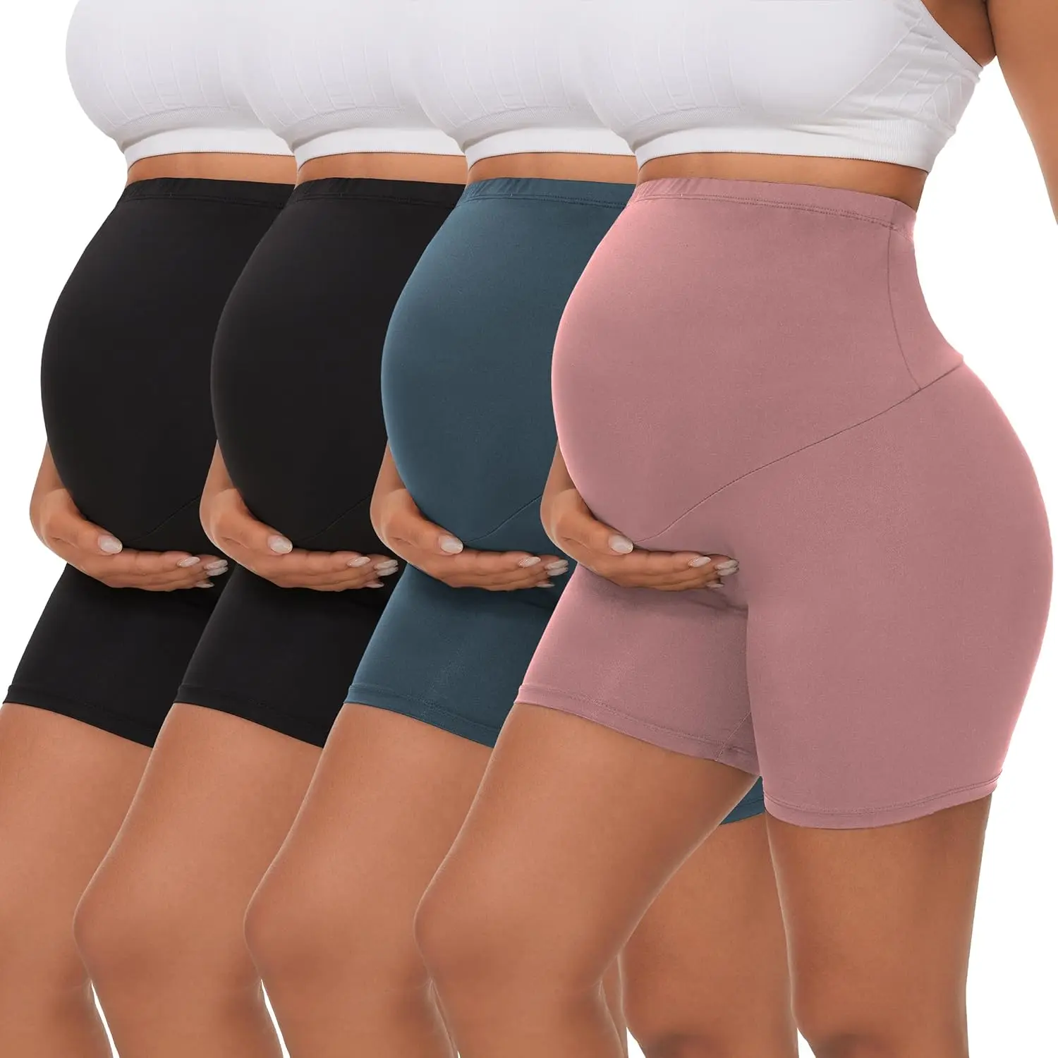 Dalavch 4 Pack Women's Maternity Yoga Shorts Over the Belly Pregnancy Biker Workout Active Athletic Pregnant Shorts 5”