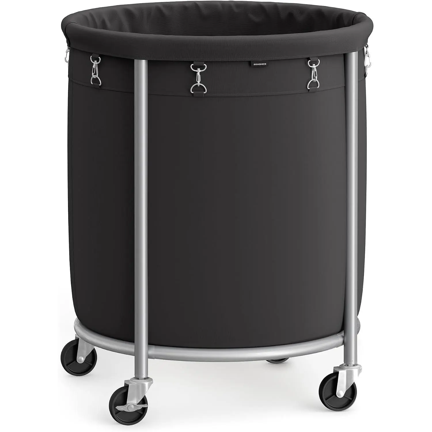 50.2-Gallon (190 L) Laundry Basket with Rolling Heavy-Duty Hamper Cart, Steel Frame and Removable Bag, 2 Locking Wheels, Ink Black and Metallic Silver