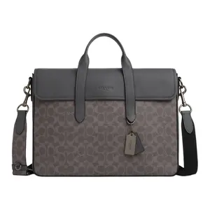 Coach Sullivan 39 Slim Crossbody Tote Bag for Men and Women, Faux Leather, Brand-Print Style, Gray