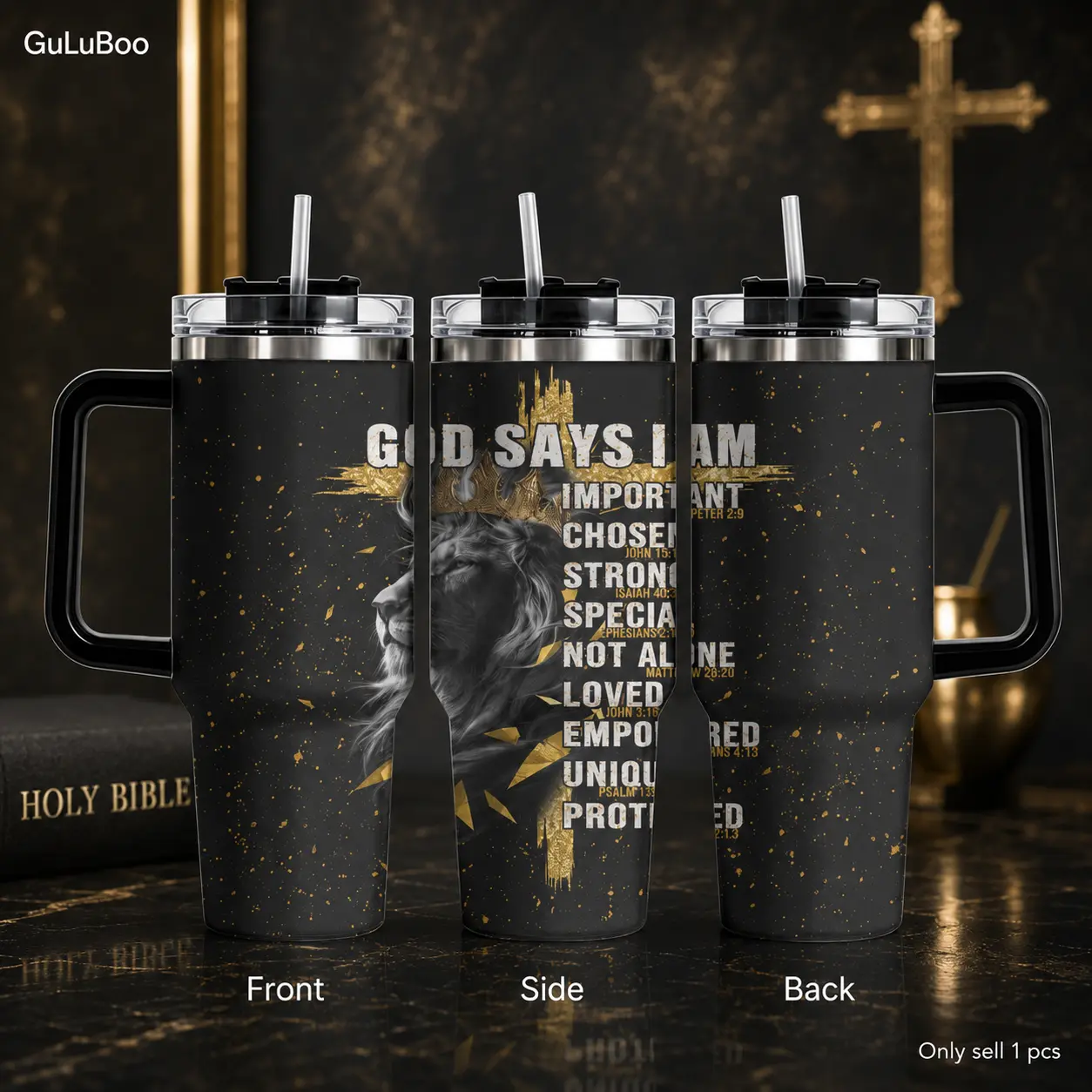 God Says I Am Wildlife Art Vacuum Flasks GuLuBoo Vacuum Flasks 40oz Stainless Steel Vacuum Insulated Tumbler with Straw Leak Resistant Travel Mug Thermos Cup for Coffee, Gym & Office, Ideal Holiday Gift