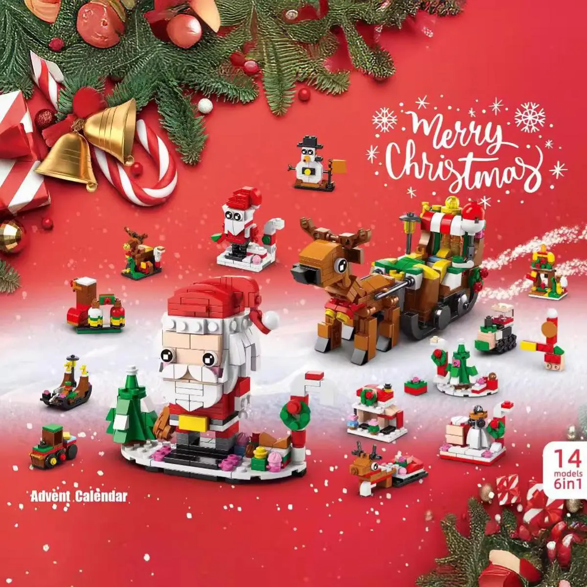 Children's Christmas Countdown Building Set, 12-day countdown Christmas tree train sled building set, compatible with Lego Countdown Calendar, small gift for Christmas party