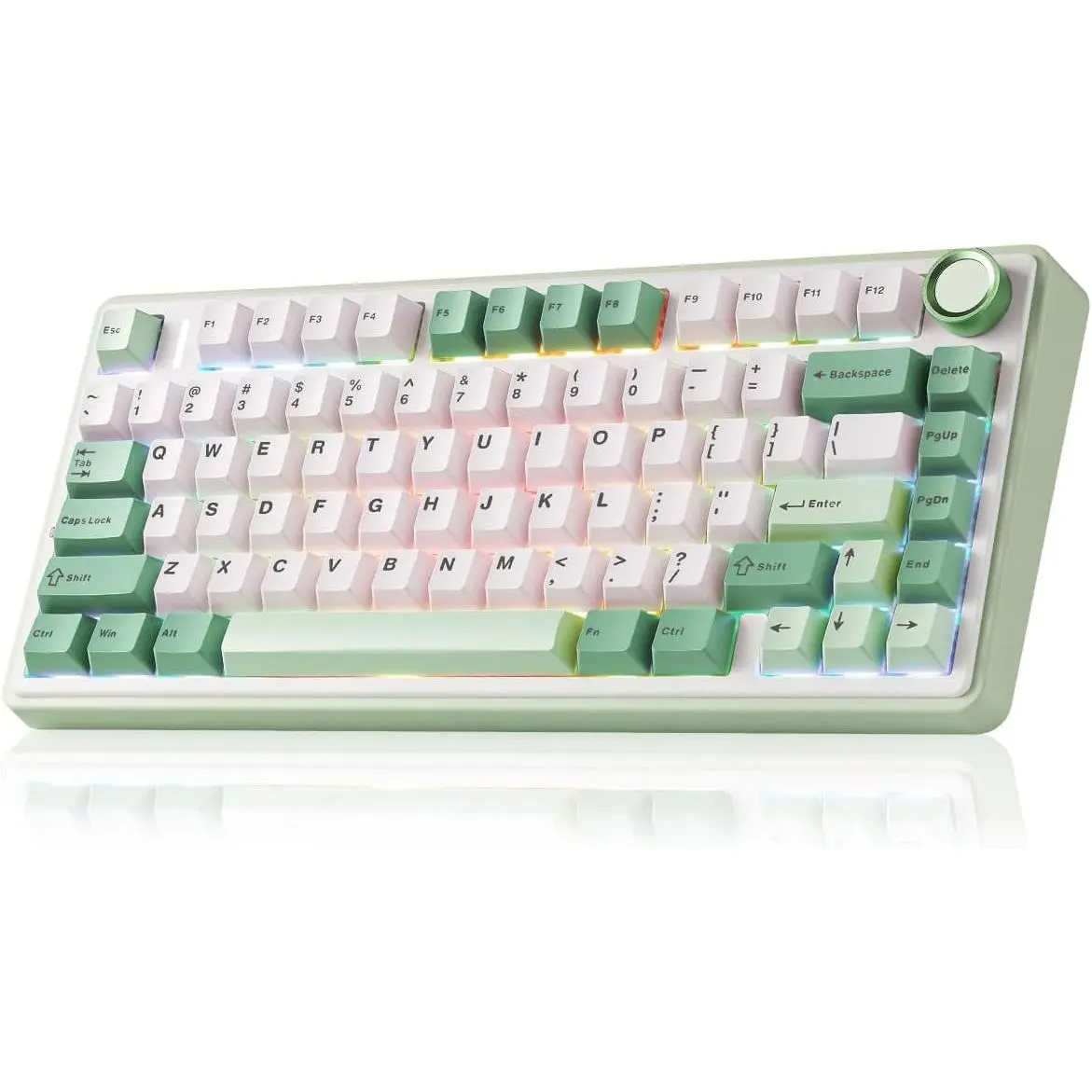 Aula F75 Gaming Keyboard, 75%  Keyboards RGB Backlit with Knob, Tri-Mode Hot Swappable Mechanical Keyboard for PC Gamer - Green