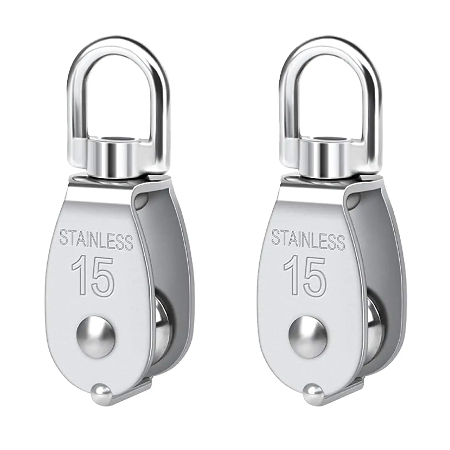 Pulley 304 Stainless Steel Single Pulley Block M15 Small Heavy Duty Swivel Bearing Pulley System for Rigging, Lifting, Cargo Transportation,Gym Equipment (M15 2 count)